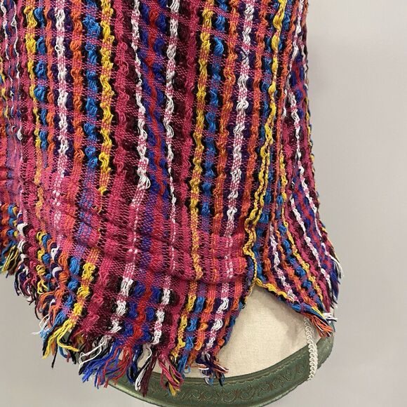 Handmade S Pink Multicolor Striped Mexican Mayan Huilpil Pullover Top 19x19in - Picture 5 of 12